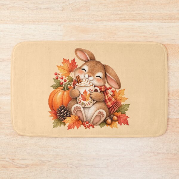 Item preview, Cozy Autumn Bunny with Pumpkin Spice Latte designed and sold by GusiaTreasures.