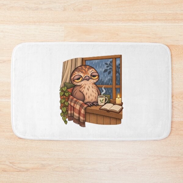 Item preview, Sleepy Potoo Bird Rainy Day | Cozy Coffee Reading Cottagecore Art designed and sold by MrDev.