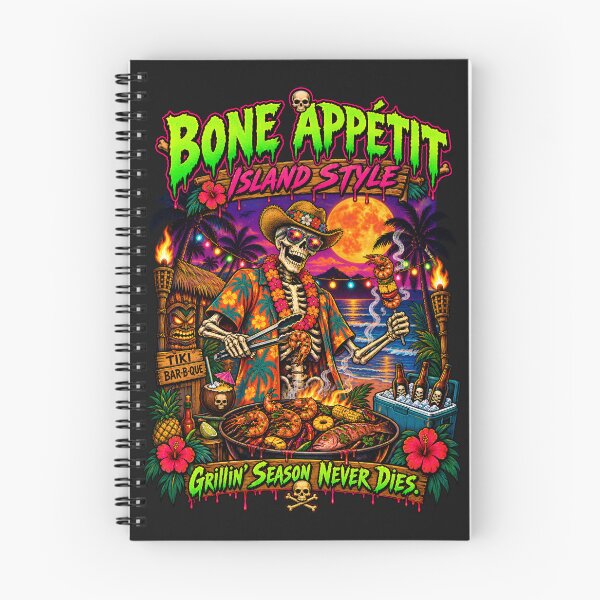 Item preview, BONE APPETIT ISLAND GRILLIN HALLOWEEN Retro 1980s horror movie poster illustration Hawaiian designed and sold by EXPLOSIVE DESIGNS.