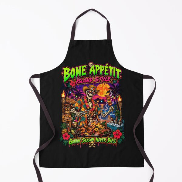 Item preview, BONE APPETIT ISLAND GRILLIN HALLOWEEN Retro 1980s horror movie poster illustration Hawaiian designed and sold by EXPLOSIVE DESIGNS.