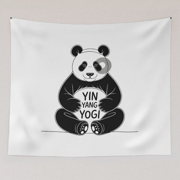 Item preview, Yin Yang Yogi Panda Meditating Greyscale Art designed and sold by 108stillness.