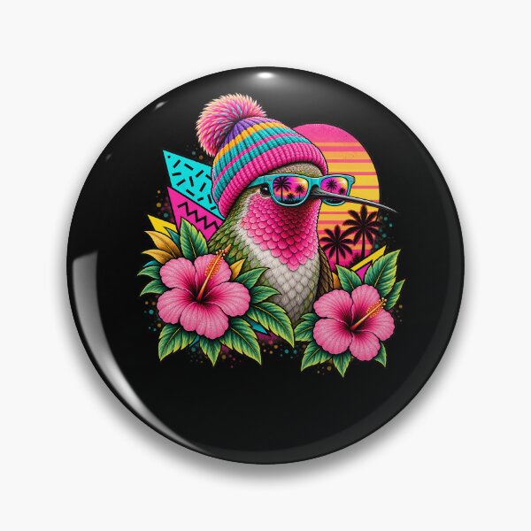 Item preview, Vaporwave Hummingbird – Tropical Neon Retro Sunset Bird With Hibiscus Flowers designed and sold by PosiMCreations.