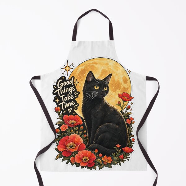 Item preview, Good Things Take Time Black Cat with Red Flowers and Full Moon Aesthetic Sticker designed and sold by PRIME4YOU.