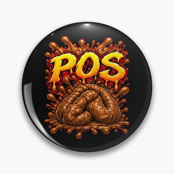 Item preview, POS appears in large, chunky, cartoon-style letters with bold outlines and shiny highlights. Around it are splash and drip effects, making it feel messy, exaggerated, and comic. designed and sold by EXPLOSIVE DESIGNS.