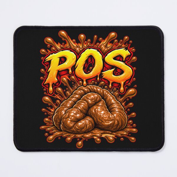Item preview, POS appears in large, chunky, cartoon-style letters with bold outlines and shiny highlights. Around it are splash and drip effects, making it feel messy, exaggerated, and comic. designed and sold by EXPLOSIVE DESIGNS.