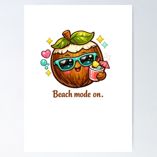 Item preview, Beach Mode On Coconut Pastel Kawaii Tropical Chill Fruit Art designed and sold by Sommium .