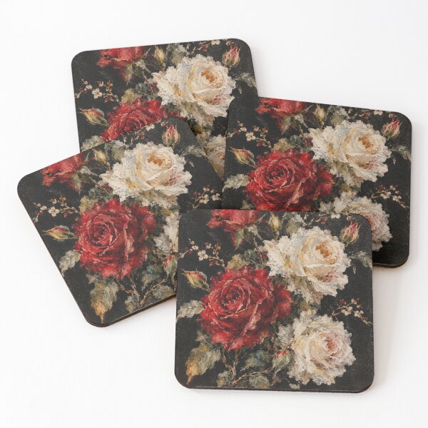 Item preview, Vintage Red and White Roses Oil Painting - Moody Dark Academia Floral Art designed and sold by ShabanMerch⭐⭐⭐.