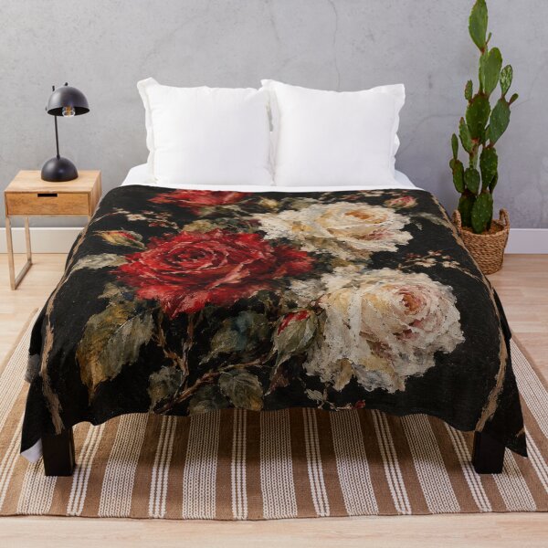 Item preview, Vintage Red and White Roses Oil Painting - Moody Dark Academia Floral Art designed and sold by ShabanMerch.