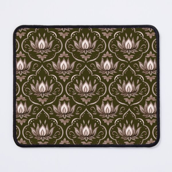 Item preview, Ornate Gold Lotus Damask Pattern on Olive Green designed and sold by Jyoti Digital Artist.