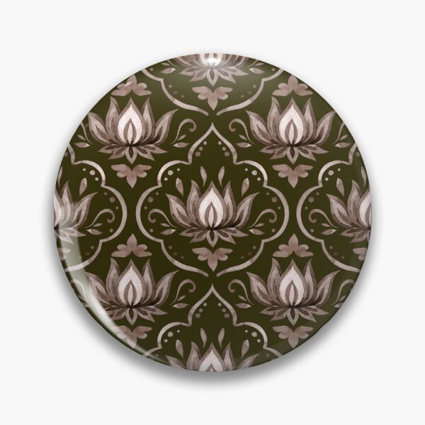 Item preview, Ornate Gold Lotus Damask Pattern on Olive Green designed and sold by ​Jyoti Digital Artist.