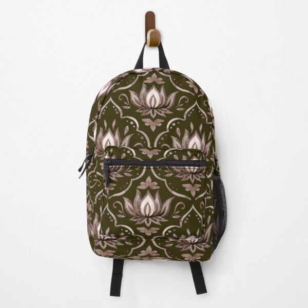 Item preview, Ornate Gold Lotus Damask Pattern on Olive Green designed and sold by Jyoti Digital Artist.