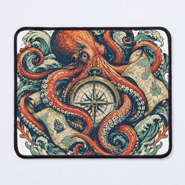 Item preview, Vintage Octopus Compass Nautical Map Ocean Waves designed and sold by Avenuse style.