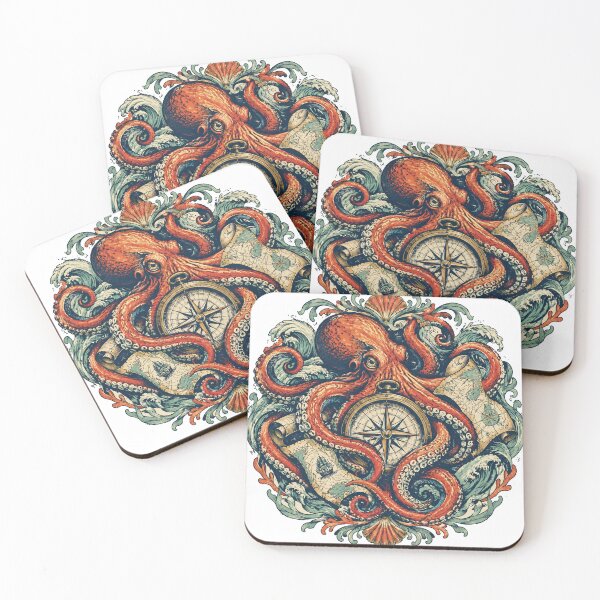 Item preview, Vintage Octopus Compass Nautical Map Ocean Waves designed and sold by Avenuse style.