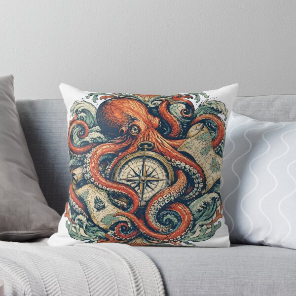 Item preview, Vintage Octopus Compass Nautical Map Ocean Waves designed and sold by Avenuse style.