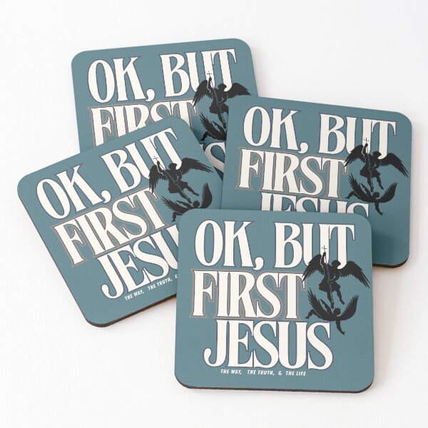 Item preview, OK,  BUT  FIRST JESUS - BLACK Angels silhouette designed and sold by Holy Coast Threads (Formerly ChristianFlower).