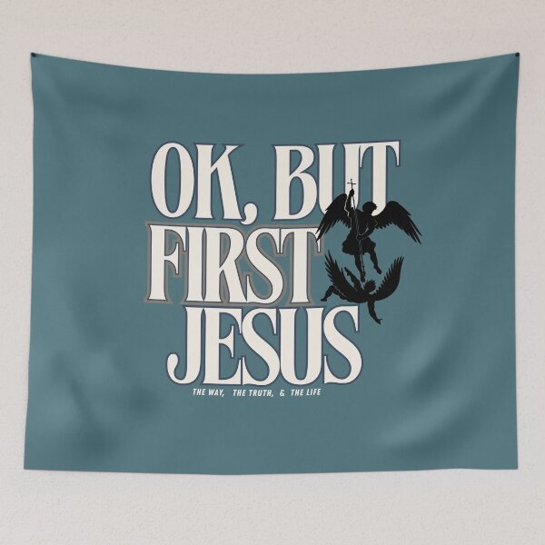 Item preview, OK,  BUT  FIRST JESUS - BLACK Angels silhouette designed and sold by Holy Coast Threads (Formerly ChristianFlower).