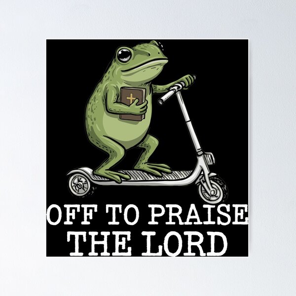 Item preview, Off To Praise The Lord Christian Frog Scooter Rider designed and sold by sportfantees.