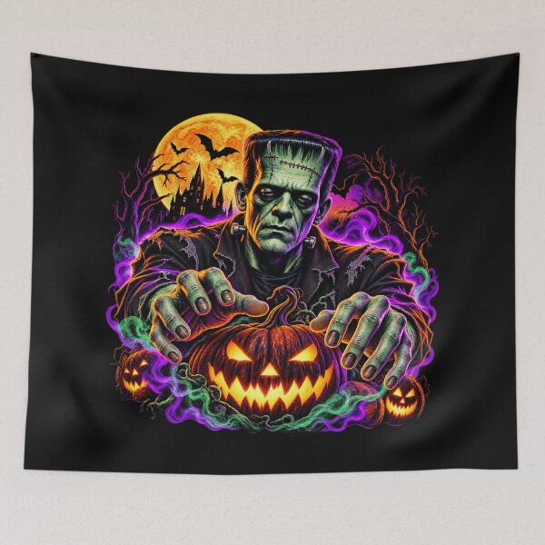Item preview, Neon Stitched Monster – Halloween Graveyard Pumpkin Horror Art designed and sold by JanuszJarowicz.