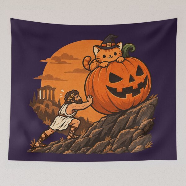 Item preview, Sisyphus Pushing a Halloween Pumpkin | Funny Greek Mythology designed and sold by MythoWorldddd.