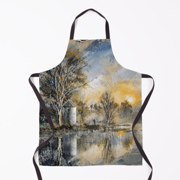 Item preview, Vintage Sunset Lake Landscape - Rustic Stone Tower Painting designed and sold by ShabanMerch⭐⭐⭐.