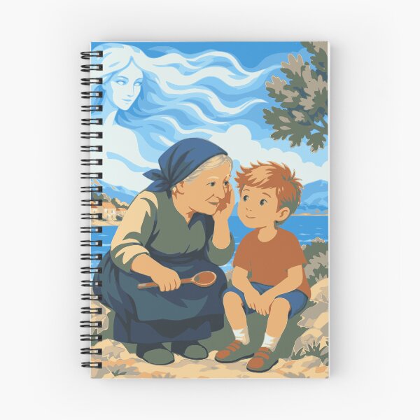 Item preview, Stories the Bura Remembers Art Print, Croatian Coastal Wall Art, Grandmother and Boy Illustration, Adriatic Folk Art, Mediterranean Decor designed and sold by Studio pod Burom.