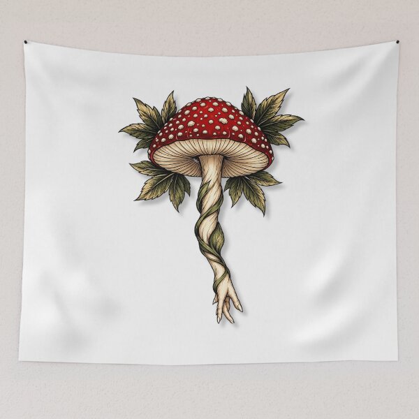 Item preview, Red Amanita Mushroom & Beige Witch Hand Cottagecore Botanical Art designed and sold by YOFANTZ!.