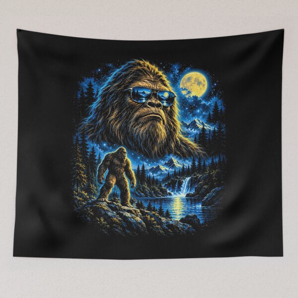 Item preview, Bigfoot Moonlit Mountain Wilderness Fantasy Art designed and sold by darriahad.