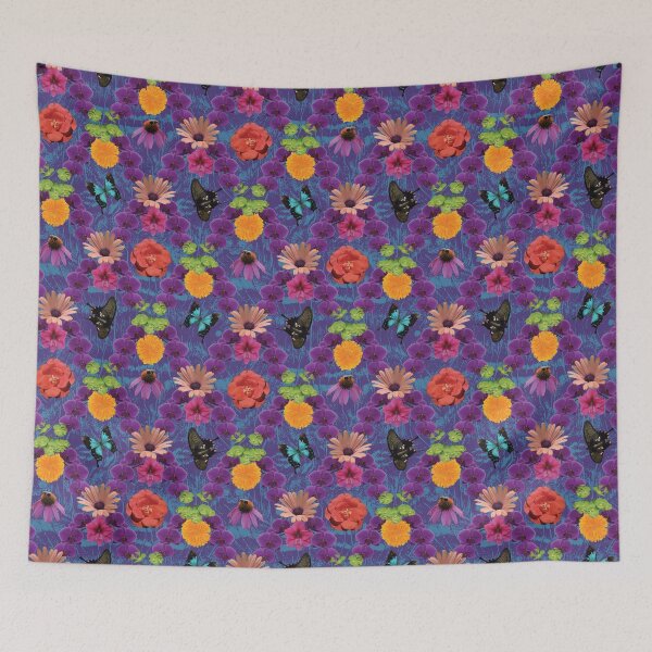 Item preview, Tropical Flowers Diamonds with Purple & Blue Background designed and sold by Digitalmyth's Designs.