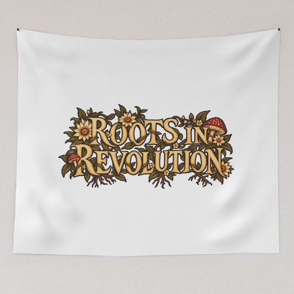 Item preview, Roots In Revolution Cottagecore Botanical Typography & Amanita Mushroom Art designed and sold by YOFANTZ!.