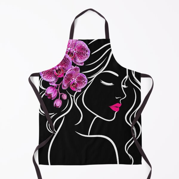 Item preview, Floral Woman Girl Face Line Art with Pink Orchids on Black Shapes Mania designed and sold by Shapes-Mania.
