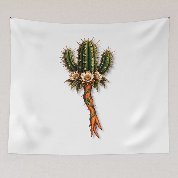 Item preview, Blooming Cactus & Orange Witch Hand Vintage Botanical Cottagecore Art designed and sold by YOFANTZ!.