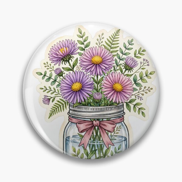 Item preview, Aster Flowers Mason Jar Sticker designed and sold by FineLineBotanical .