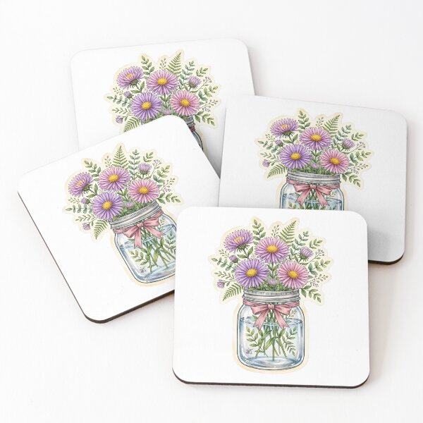Artikelvorschau, Asternblumen-Einmachglas-Aufkleber entworfen und verkauft von RareBotanical .