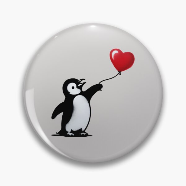 Item preview, a cute penguin reaching desperately toward a bright red heart-shaped balloon floating away designed and sold by 123ks.