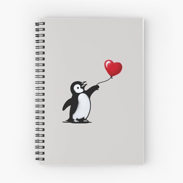 Item preview, a cute penguin reaching desperately toward a bright red heart-shaped balloon floating away designed and sold by 123ks.