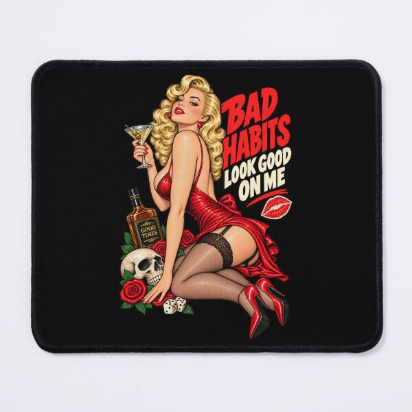 Item preview, Bad Habits Look Good on Me – Vintage Pin-Up designed and sold by DopeyRobot.