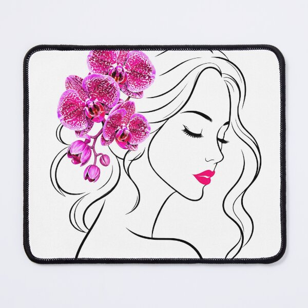 Item preview, Floral Woman Girl Face Closed Eyes Eyelashes Line Art with Pink Orchids on White Shapes Mania designed and sold by Shapes-Mania.