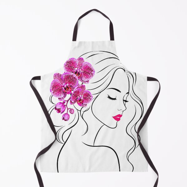 Item preview, Floral Woman Girl Face Line Art with Pink Orchids on White Shapes Mania designed and sold by Shapes-Mania.