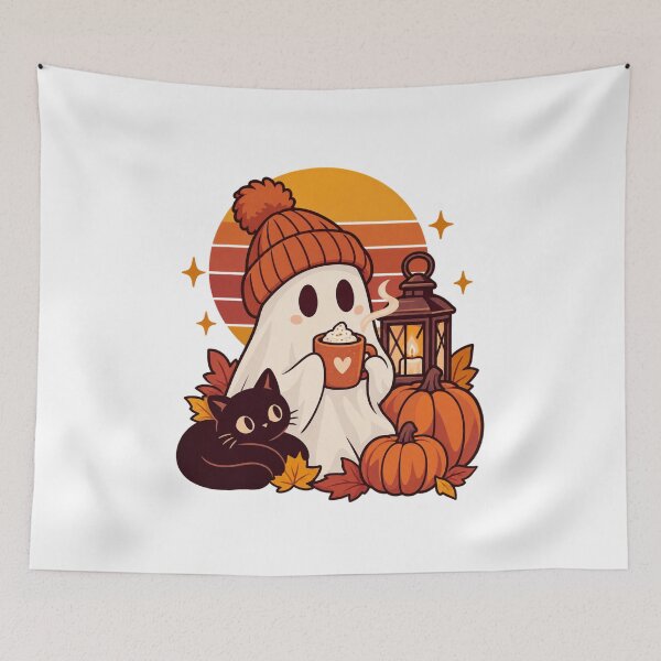 Item preview, Autumn Ghost Coffee and Cat Scene designed and sold by LuveraxArt.