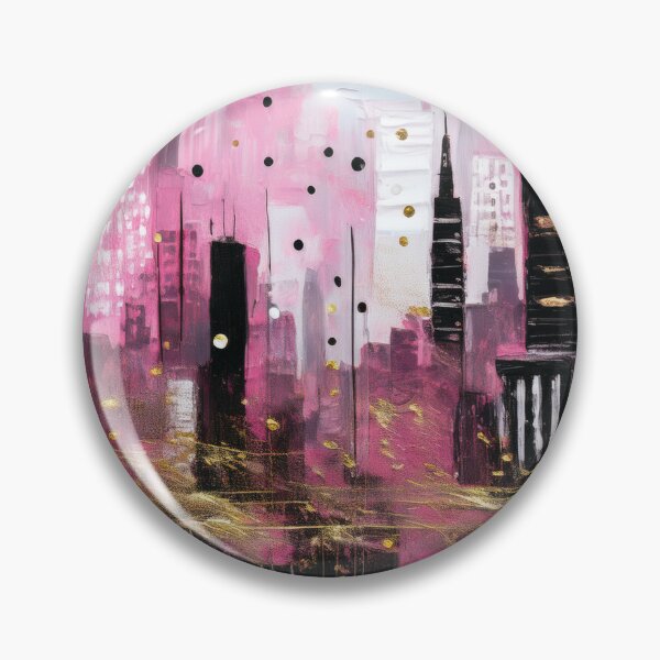 Item preview, Pink Abstract Cityscape Oil Painting, modern minimalist abstract art city landscape, pastel pink with gold highlights, grungy textured Rustic  designed and sold by navitalidesign.