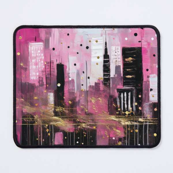 Item preview, Pink Abstract Cityscape Oil Painting, modern minimalist abstract art city landscape, pastel pink with gold highlights, grungy textured Rustic designed and sold by navitalidesign.