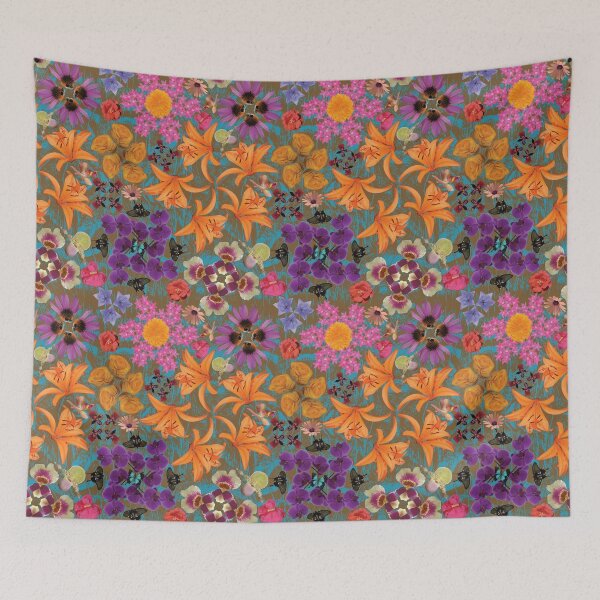 Item preview, Tropical Flowers Radials on Blue & Brown designed and sold by Digitalmyth's Designs.