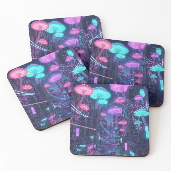 Item preview, Cyberpunk Bioluminescent Mushroom City Futuristic Night designed and sold by IriArt-Designs.