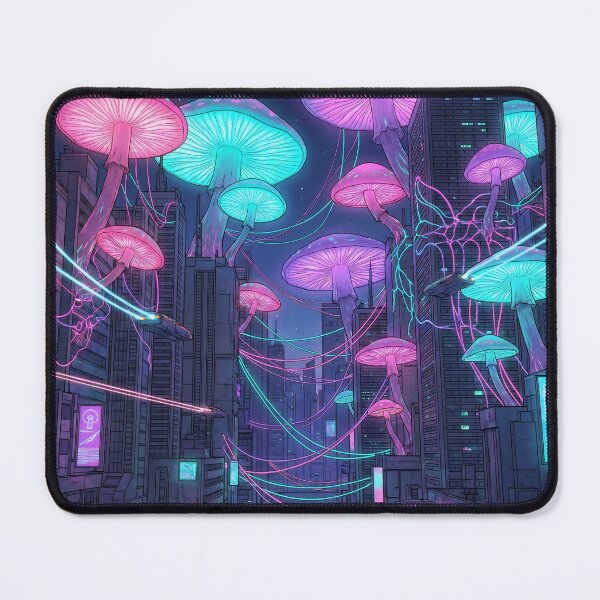 Item preview, Cyberpunk Bioluminescent Mushroom City Futuristic Night designed and sold by IriArt-Designs.