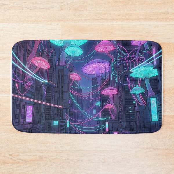 Item preview, Cyberpunk Bioluminescent Mushroom City Futuristic Night designed and sold by IriArt-Designs.