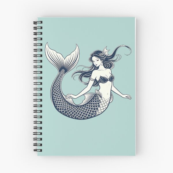 Item preview, Elegant mermaid in navy blue engraved style designed and sold by mixoubraw.