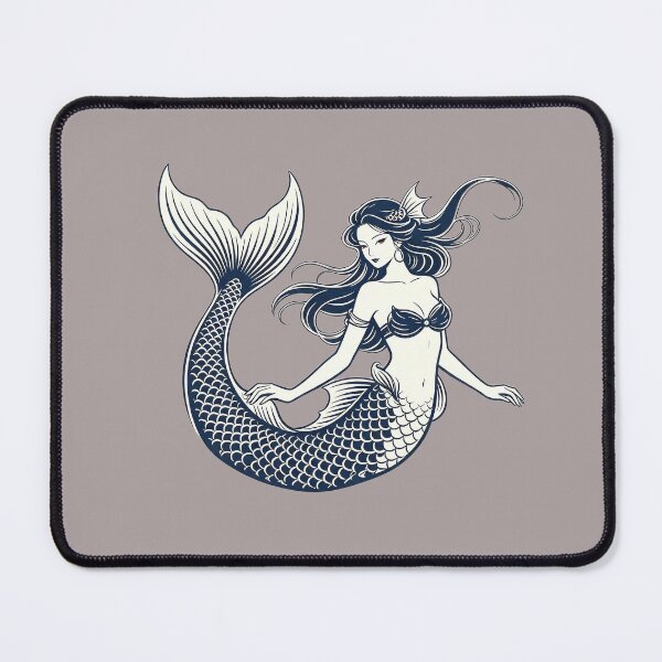 Item preview, Elegant mermaid in navy blue engraved style designed and sold by mixoubraw.