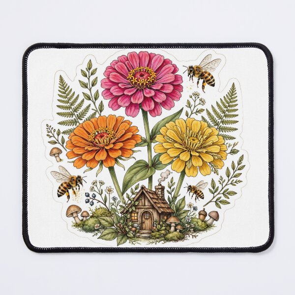 Item preview, Zinnia Bee Cottage Flower Sticker designed and sold by FineLineBotanical .