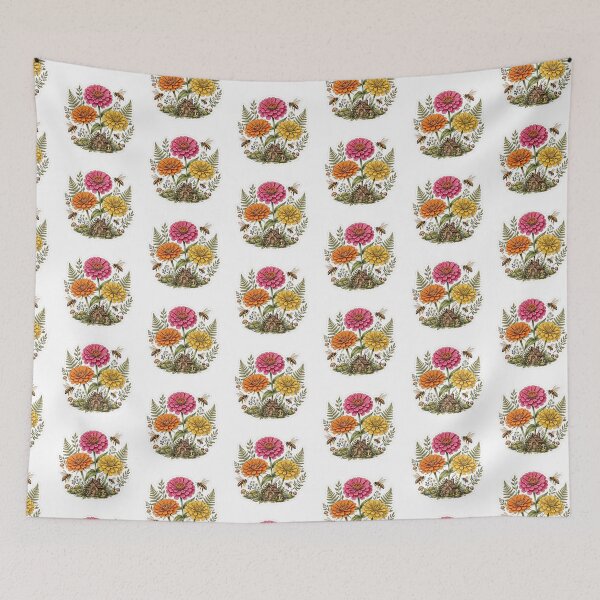 Item preview, Zinnia Bee Cottage Flower Sticker designed and sold by RareBotanical .