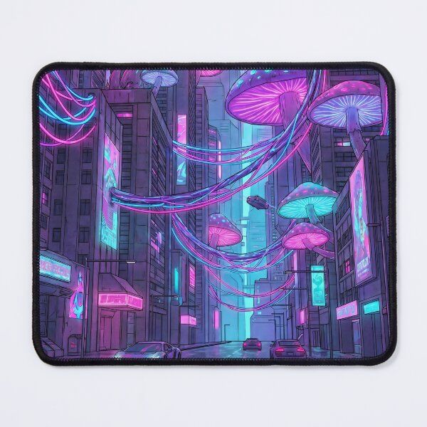 Item preview, Cyberpunk Bioluminescent Mushroom City Futuristic Night designed and sold by IriArt-Designs.